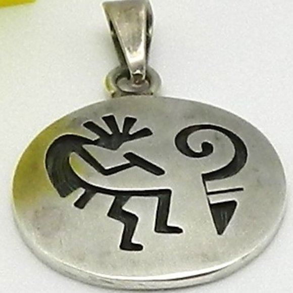 Sterling Stamped Kokopelli Round Disc Pendant - Picture 7 of 7